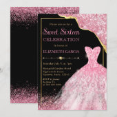 Roze Waterverf Dress en Glam Edge Sweet Sixteen Kaart (Voorkant / Achterkant)