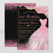 Roze Waterverf Dress & Glam Edge 21st Birthday Kaart (Voorkant / Achterkant)