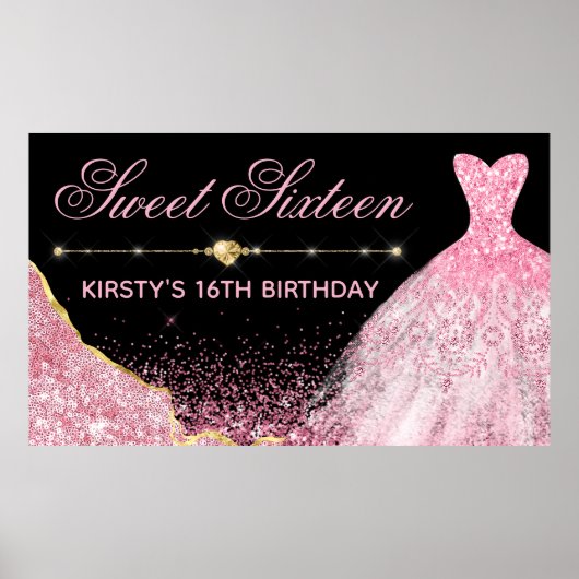 Roze Waterverf Dress & Glam Edge Sweet 16 Poster (Voorkant)