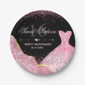 Roze Waterverf Dress Glam Edge Sweet 16 zaterdag Papieren Bordje (Voorkant)