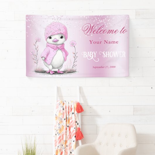 Roze Waterverf Duck Baby shower Welkom Spandoek (Insitu)