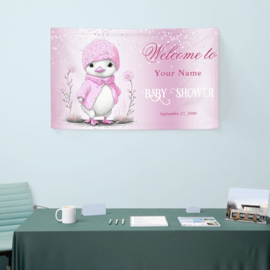 Roze Waterverf Duck Baby shower Welkom Spandoek (Beurs)
