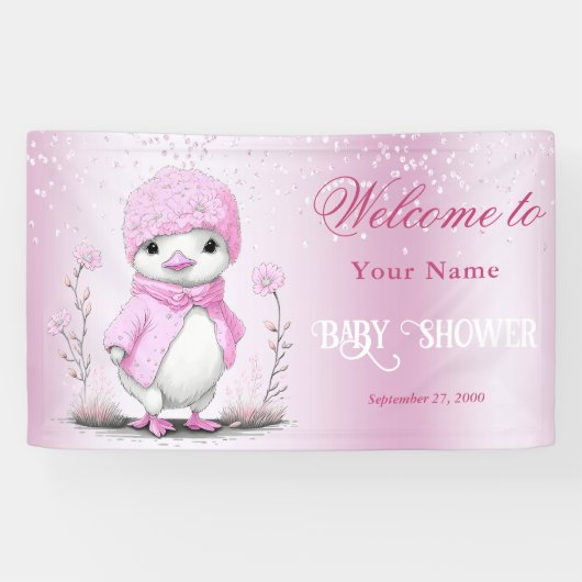 Roze Waterverf Duck Baby shower Welkom Spandoek (Horizontaal)