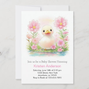 Roze Waterverf Duckling Whimsy Meisje Baby shower Kaart