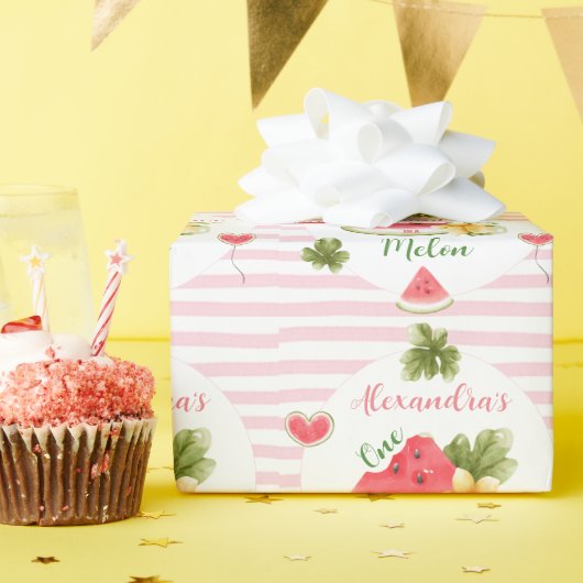 Roze Waterverf Eén in een Melon Girl First Birthda Cadeaupapier (Verjaardagsfeest)