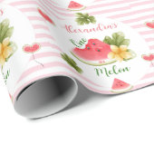 Roze Waterverf Eén in een Melon Girl First Birthda Cadeaupapier (Rol Hoek)