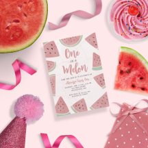Roze Waterverf Eén in een Melon Girl First Birthda
