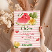 Roze Waterverf Eén in een Melon Girl First Birthda Kaart