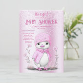Roze Waterverf Eend Baby shower Invitation Kaart (Staand voorkant)