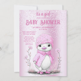 Roze Waterverf Eend Baby shower Invitation Kaart