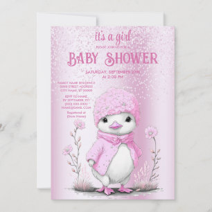 Roze Waterverf Eend Baby shower Invitation Kaart