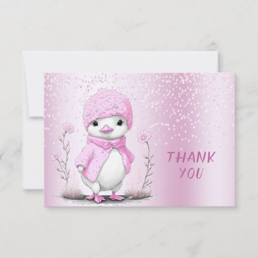 Roze Waterverf eend bedankje Bedankkaart (Voorkant)