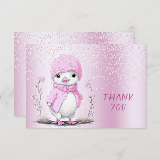 Roze Waterverf eend bedankje Bedankkaart (Voorkant / Achterkant)