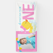 Roze Waterverf eend Oh wat leuk fotofeest Spandoek (Verticaal)