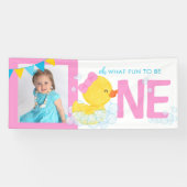 Roze Waterverf eend Oh wat leuk fotofeest Spandoek (Horizontaal)