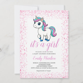 Roze waterverf eenhoorn babyshower  kaart