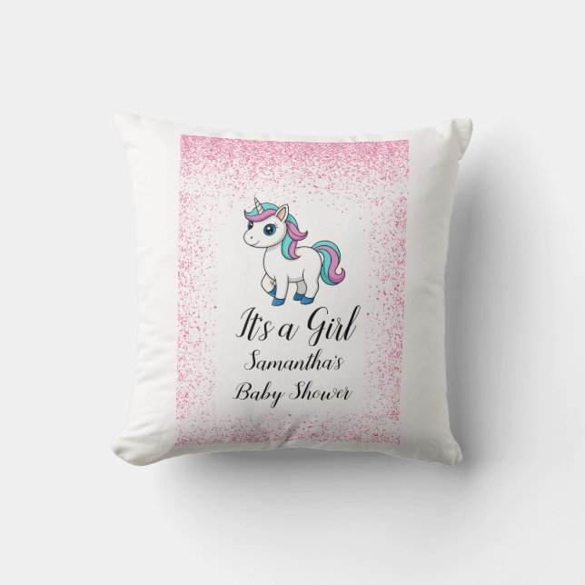   Roze waterverf eenhoorn babyshower Kussen (Voorkant)