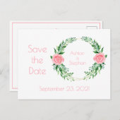 Roze Waterverf Eenvoudig sparen de Datum Aankondigingskaart (Voorkant / Achterkant)