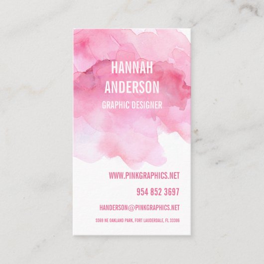 Roze Waterverf Eenvoudig Visitekaartje (Voorkant)