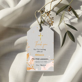 Roze Waterverf Eerste heilige communie dank u Cadeaulabel