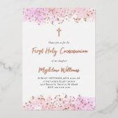 roze waterverf Eerste Heilige Communie Folie Uitnodiging (Voorkant)