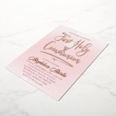 roze waterverf Eerste Heilige Communie Folie Uitnodiging (Gedraaid)