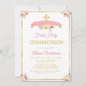 Roze waterverf eerste heilige communie kaart (Voorkant)