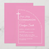 Roze Waterverf Eerste Heilige Communie Meisje Kaart (Voorkant / Achterkant)