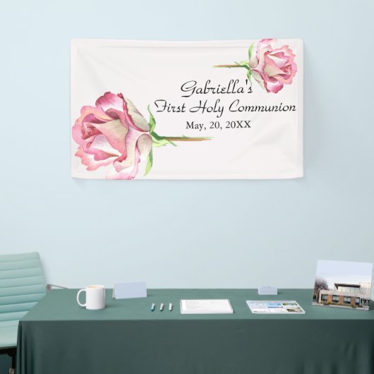 Roze Waterverf Eerste Heilige Communiebanner Spandoek (Beurs)
