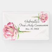 Roze Waterverf Eerste Heilige Communiebanner Spandoek (Horizontaal)