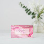 roze waterverf elegant agate visitekaartje (Staand voorkant)