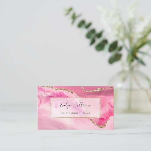 roze waterverf elegant agate visitekaartje (Staand voorkant)