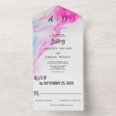 Roze waterverf elegant Al in One Wedding Invite All In One Uitnodiging (Binnen)