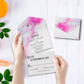 Roze waterverf elegant Al in One Wedding Invite All In One Uitnodiging