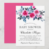 Roze Waterverf Elegant Baby shower Kaart (Voorkant / Achterkant)