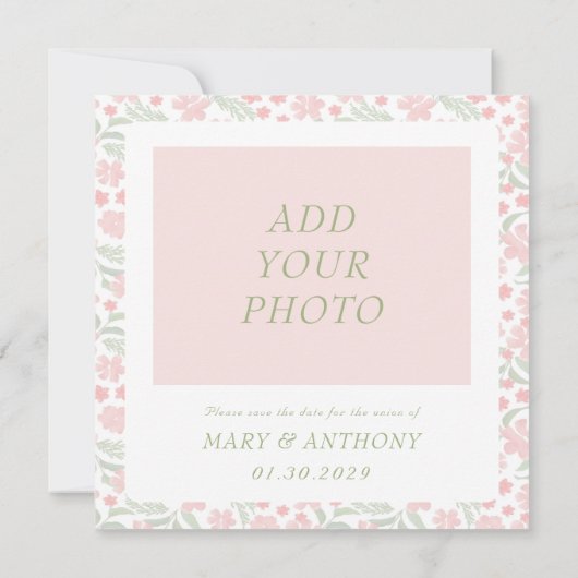 Roze Waterverf Elegant Bloemen Bruiloft Save The Date (Achterkant)