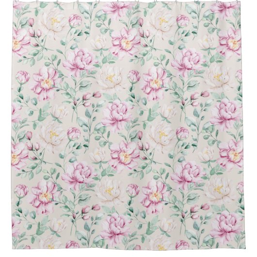 roze waterverf elegant floral douche gordijn (Voorkant)