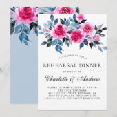 Roze Waterverf Elegant repetitief Dinner Kaart (Voorkant / Achterkant)