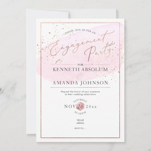 Roze Waterverf Elegant Script Engagement Party Kaart (Voorkant)