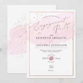 Roze Waterverf Elegant Script Engagement Party Kaart