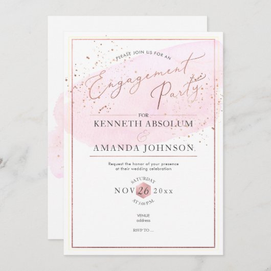Roze Waterverf Elegant Script Engagement Party Kaart (Voorkant / Achterkant)