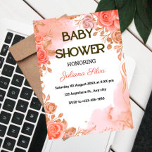 Roze Waterverf Elegante Bloemen Baby Meisje Douche