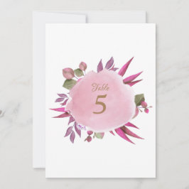 Roze Waterverf Elegante Trouwtafel Nummer Kaart