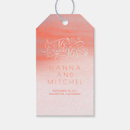 Roze Waterverf Elegante Typografie Wit Bruiloft Cadeaulabel