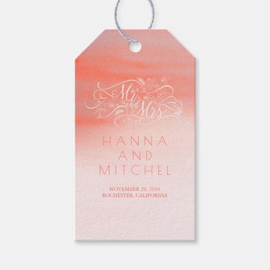 Roze Waterverf Elegante Typografie Wit Bruiloft Cadeaulabel (Voorkant)