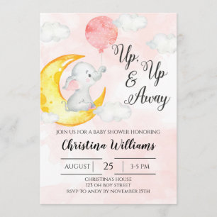 Roze Waterverf Elephant Girl Baby shower Kaart