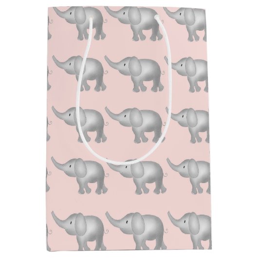 Roze Waterverf Elephant Patroon Medium Cadeauzakje (Voorkant)