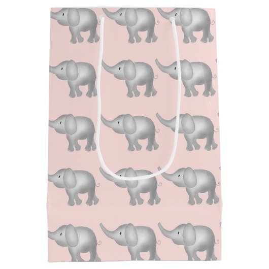 Roze Waterverf Elephant Patroon Medium Cadeauzakje (Achterkant)