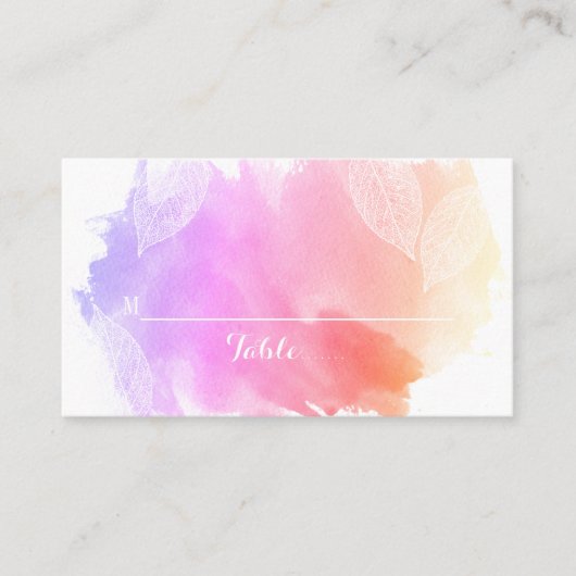 Roze waterverf en blaadjesplaatje plaatskaartje (Voorkant)