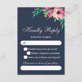 Roze Waterverf en Floral Wedding RSVP-kaart RSVP Kaartje